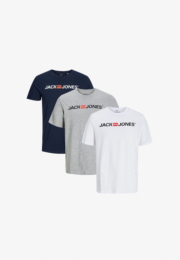 Jack & Jones 3 PACK - Print T-shirt - blau   grau   weiß