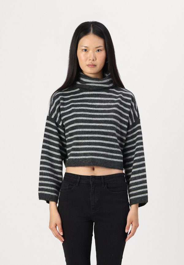 ONLY ONLTALIO STRIPE SHORT ROLLNECK  - Jumper - dark grey