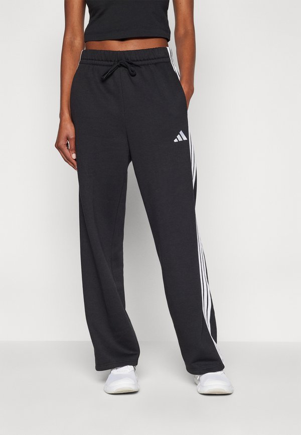 adidas Sportswear ESSENTIALS 3 STRIPES OPEN HEM PANTS - Tracksuit bottoms - black/white