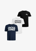 Jack & Jones RUNDHALS CORP 3 STÜCK - Print T-shirt - navy   white   black