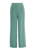 Weite Hose aus einem weichen Teal-Stoff mit texturiertem Finish. Verfügt über einen flachen Bund und Falten an der Vorderseite für zusätzliche Details.