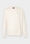 Cremefarbener Sweatshirt aus weichem Stoff mit langen Ärmeln, Rundhalsausschnitt und kleinem Logo-Detail auf der Brust.