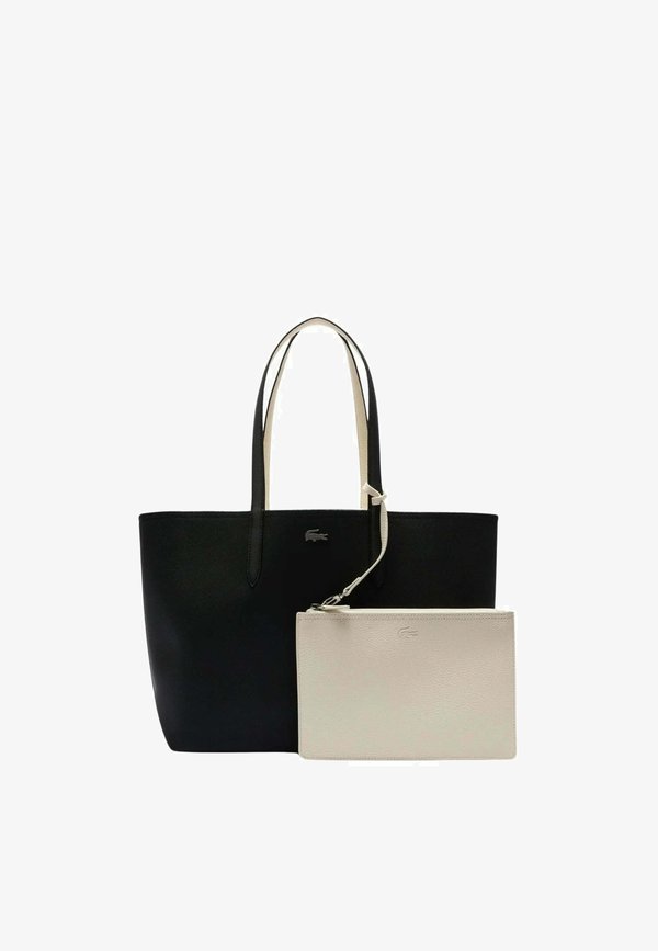 Lacoste SAC CABAS ANNA RÉVERSIBLE AVEC POCHETTE LACOSTE - Tote bag - noir farine