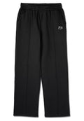 Schwarze Jogginghosen mit elastischem Bund, Seitentaschen und einem kleinen Logo am linken Oberschenkel. Aus weichem, strukturiertem Stoff gefertigt.