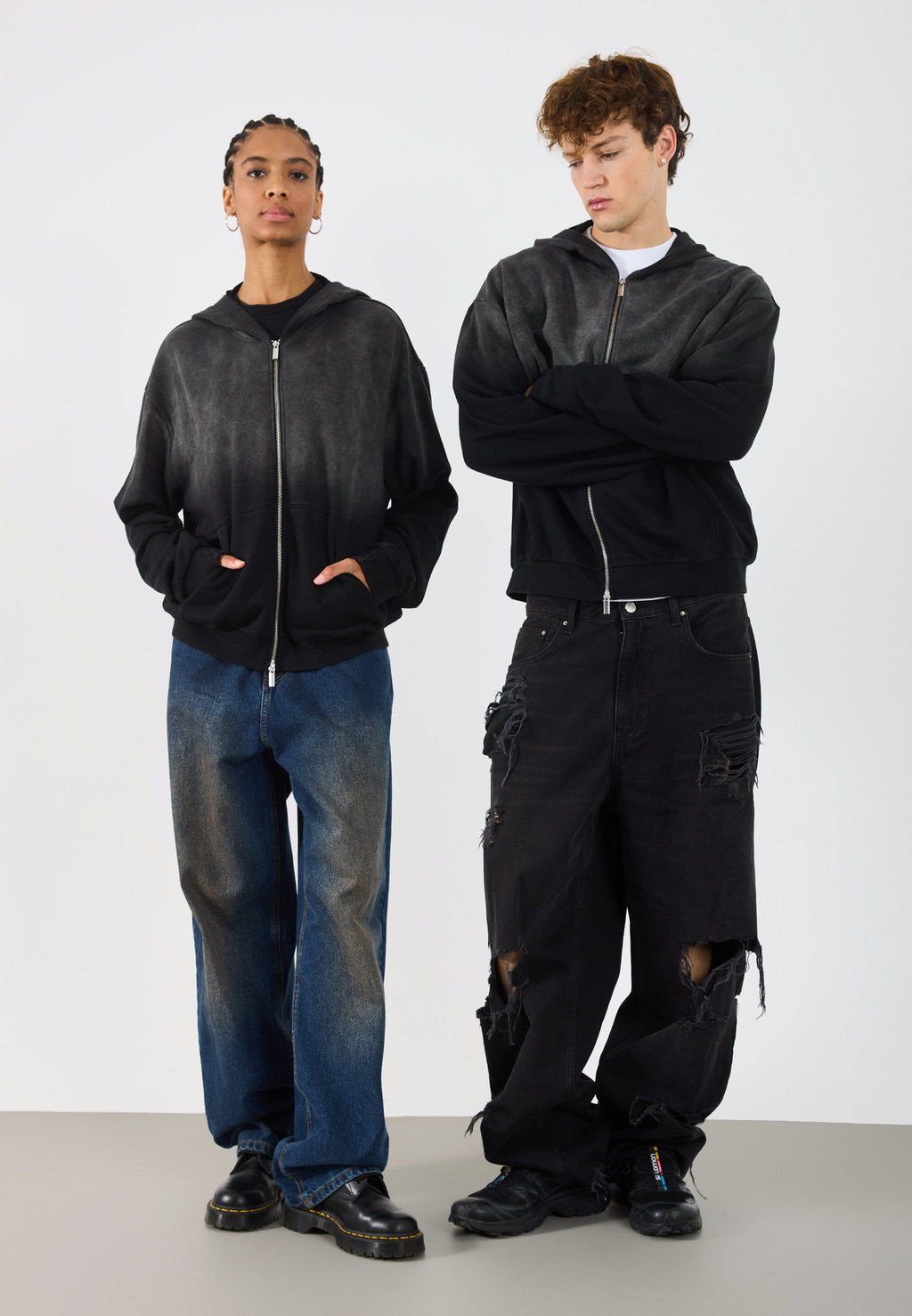 YOURTURN WASHED UP ZIP-UP HOODIE