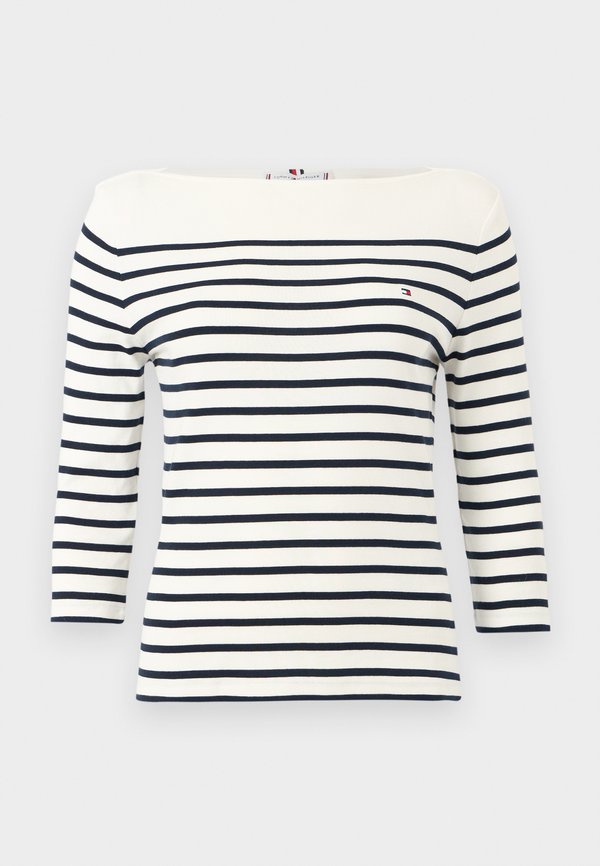 Tommy Hilfiger SLIM FIT - Long sleeved top - ecru/dark night navy