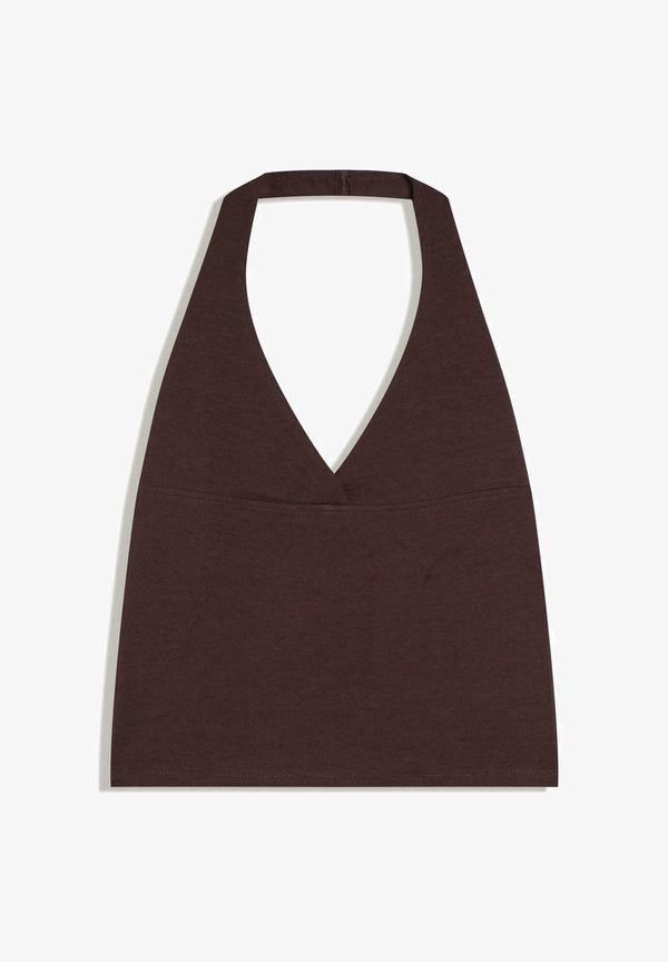 Bershka HALTER TOP - Top - dark brown