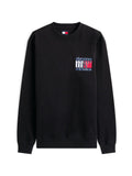 Schwarzer Sweatshirt aus einer Baumwollmischung mit Rundhalsausschnitt und langen Ärmeln, versehen mit einem bunten Logo auf der Vorderseite. Weiche Textur.