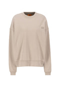 Beiger Sweatshirt aus weichem Stoff, mit Rundhalsausschnitt, überschnittenen Schultern und einem dezenten Logo-Patch auf der Brust.