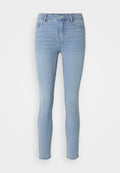 Helle blaue Skinny Jeans aus Denim mit mittelhohem Bund, fünf Taschen-Design und dezenter Ausbleichung entlang der Beine.