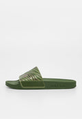 Grüne Slidesandale mit Zebramuster am Riemen und kleinem buntem Bienen-Detail, geprägtes PS Paul Smith Logo an der Seitenlaufsohle.