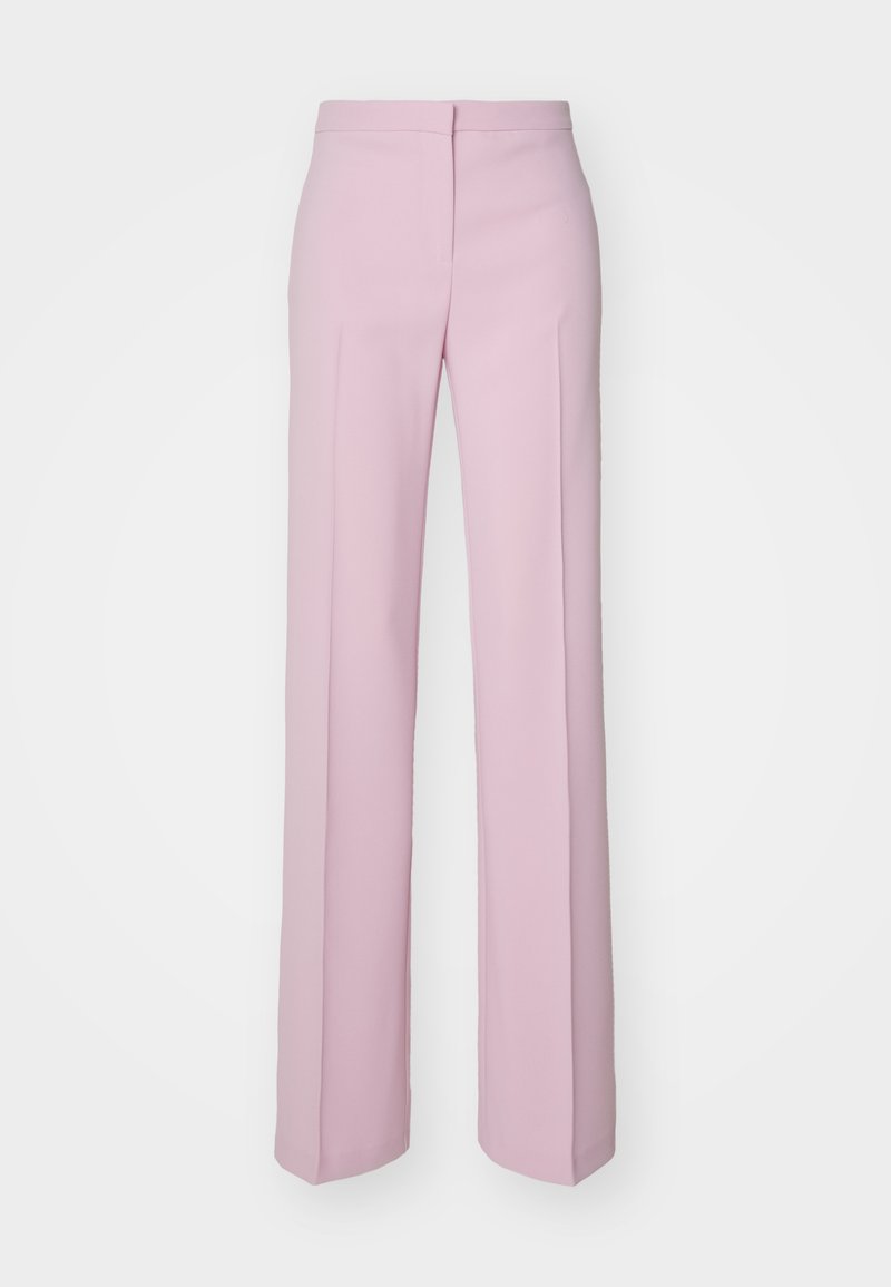 Rosa maßgeschneiderte Hose mit einem geraden Schnitt, glatter Textur und Bügelfalten für einen eleganten Look. Keine sichtbaren Beschläge oder Akzente.