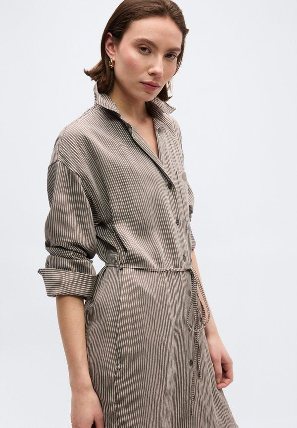 Marc O'Polo SHIRT DRESS ROUND HEM BELT COLLAR SLEEVE STRUCTURED STRIPE