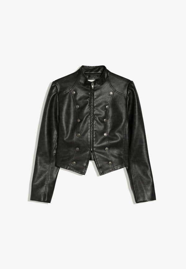 Bershka JACKET WITH BUTTON DETAIL - Faux leather jacket - blue-grey