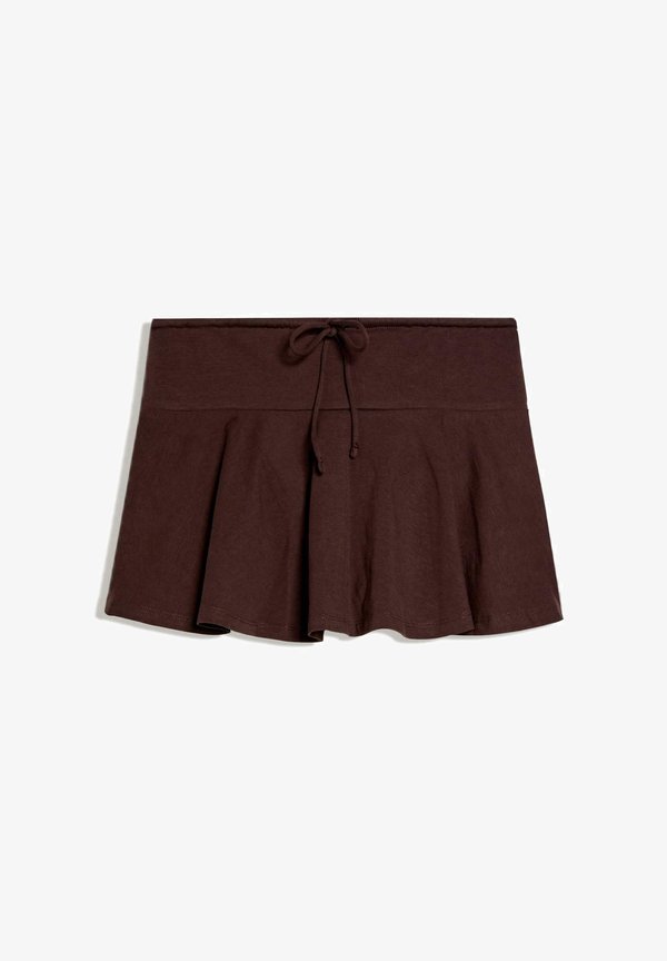 Bershka MINI WITH BOW AT THE WAIST - SKORT - A-line skirt - dark brown