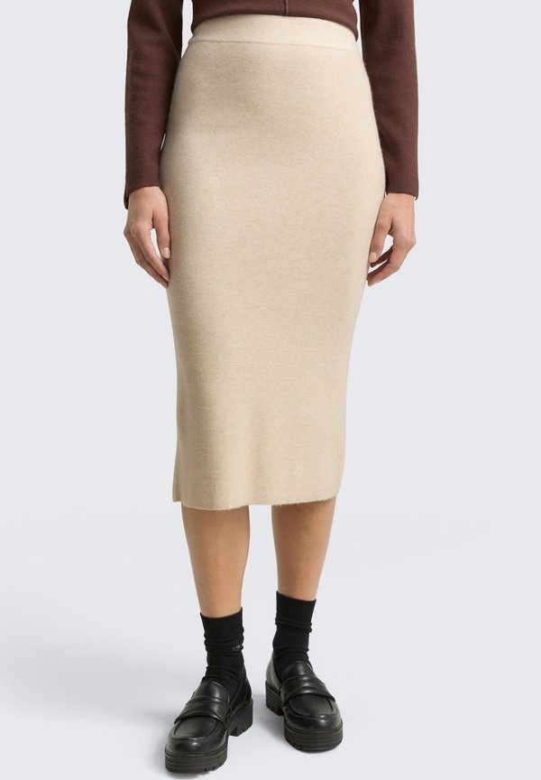 TOM TAILOR MIT SCHLITZ - Pencil skirt - sand stone/beige melange