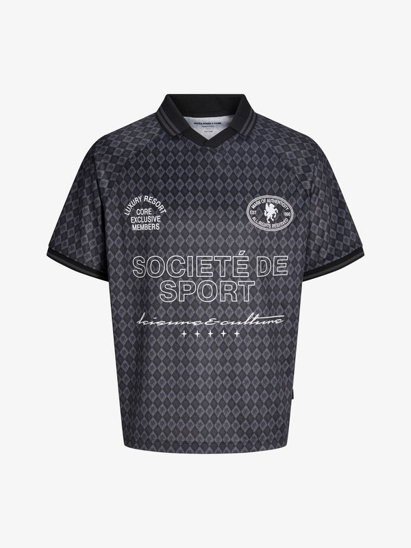 Jack & Jones JCOCREST FOOTBALL TEE COLLAR - Print T-shirt - phantom
