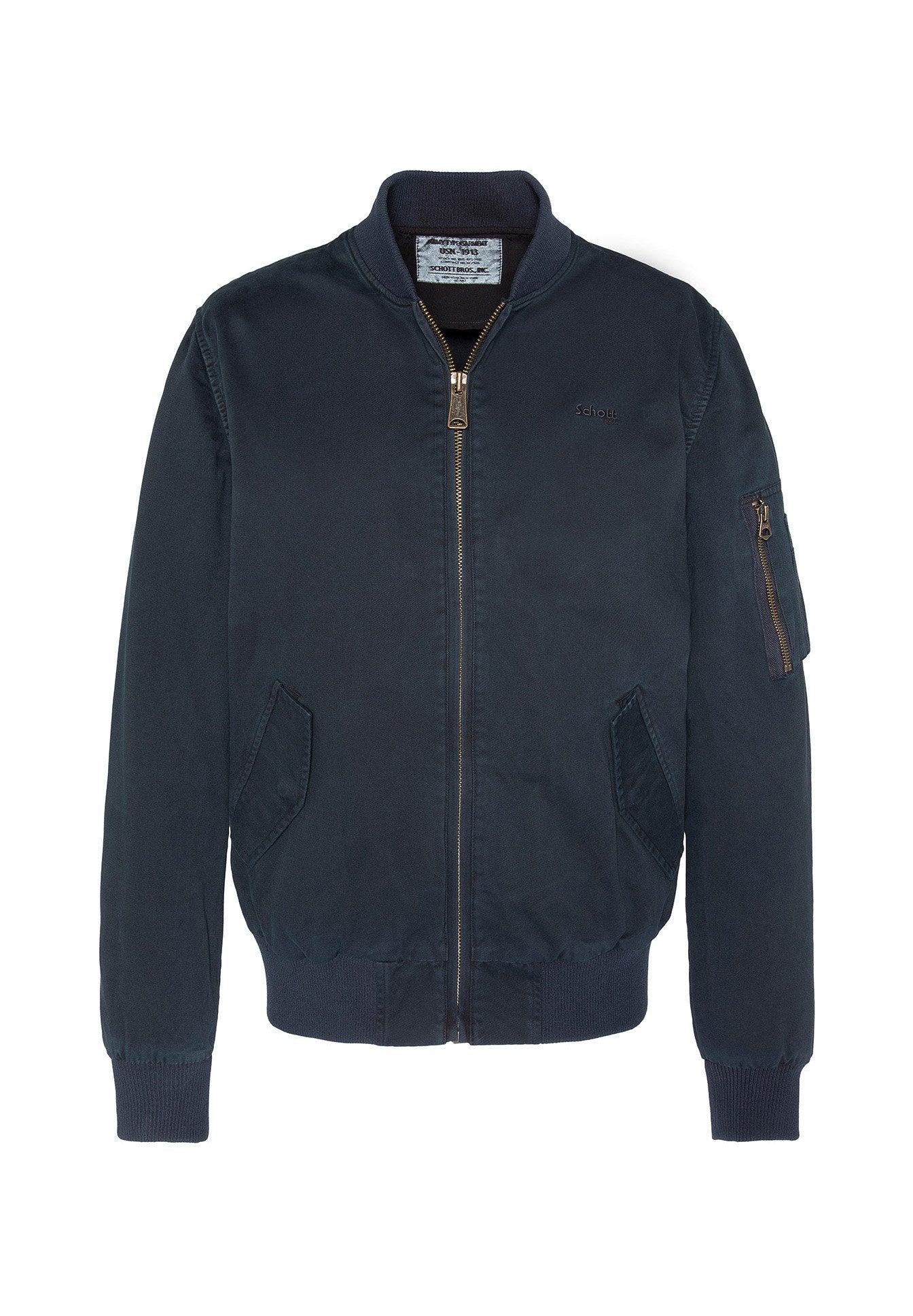 Marineblauer Bomberjacke mit Reißverschluss, Seitentaschen, gerippten Bündchen und einer Brusttasche mit dezentem Logo. Glattes, strapazierfähiges Material.