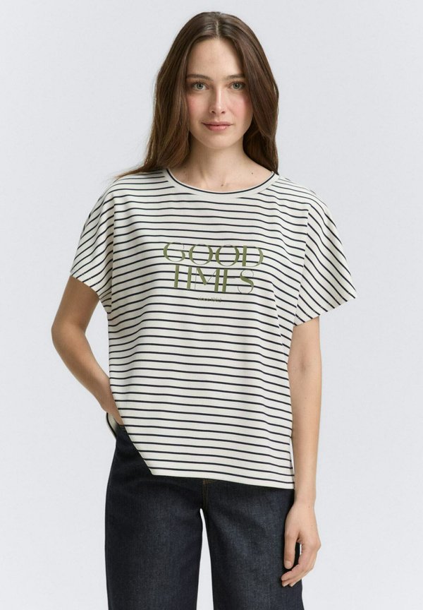 TOM TAILOR MIT STREIFENMUSTER - Print T-shirt - offwhite/navy tee stripe