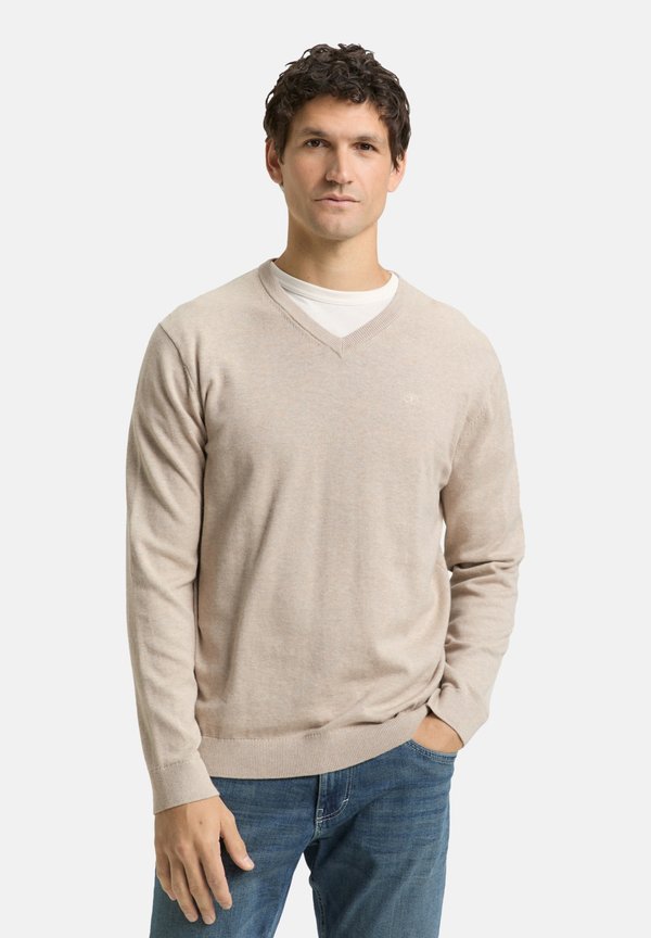 TOM TAILOR PULLOVER V-NECK - Jumper - beige-meliert