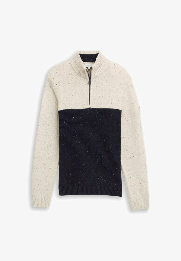 TOM TAILOR STRUCTURED TROYER - Jumper - offwhite navy color block