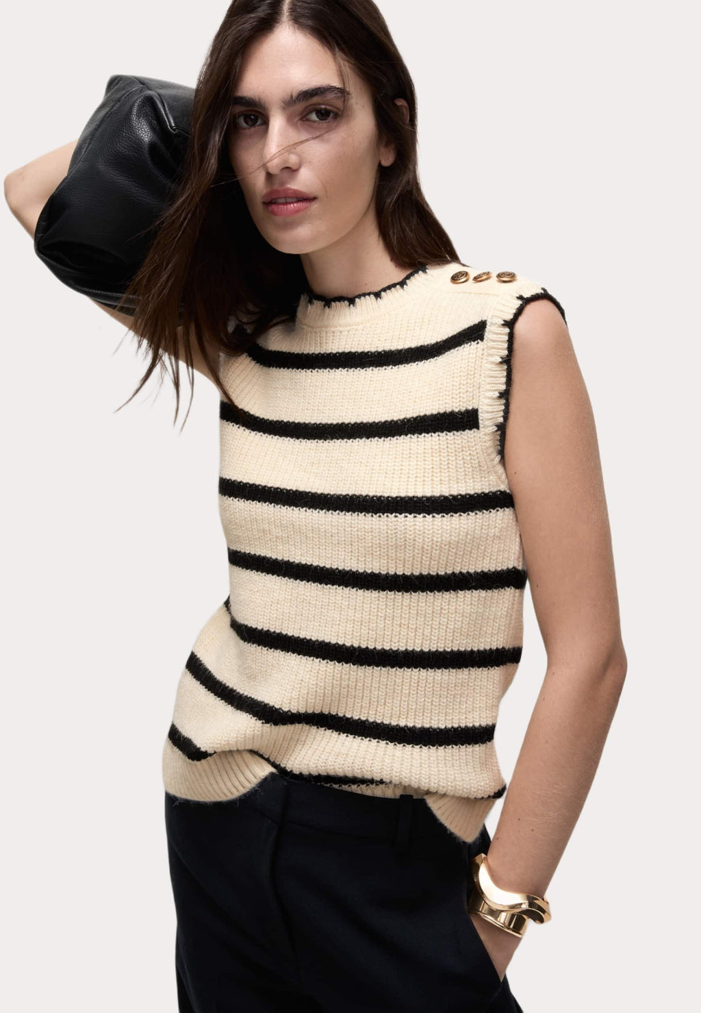 Marks & Spencer STRIPED CREW NECK SCALLOPED EDGE