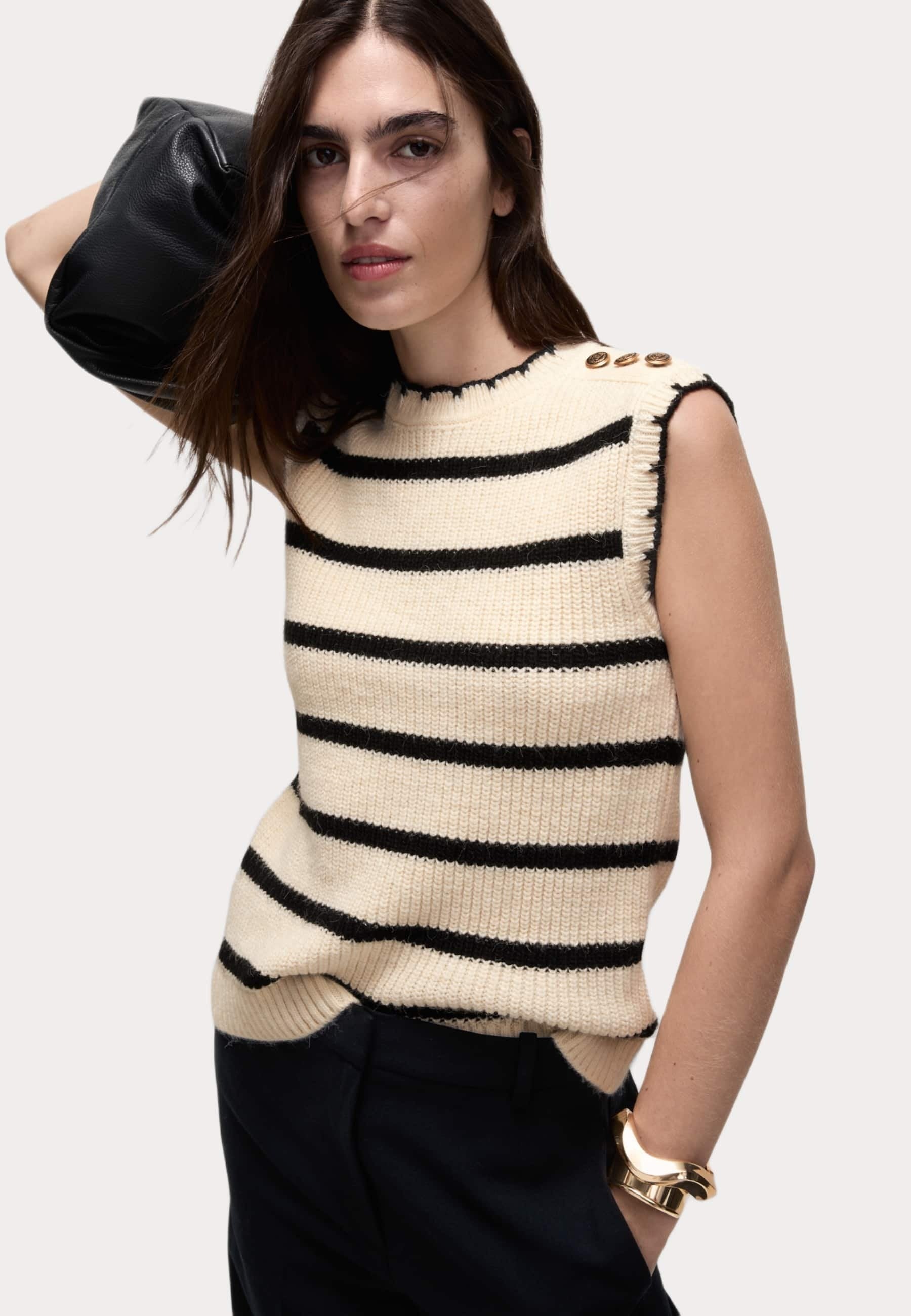 Marks & Spencer STRIPED CREW NECK SCALLOPED EDGE