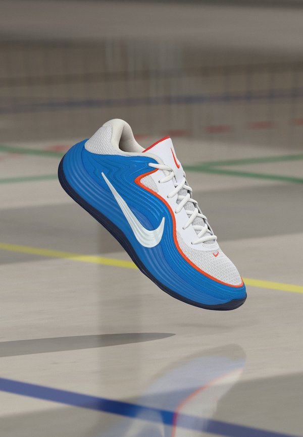 Nike Performance PRECISION 8 LOW UNISEX - Basketball shoes - white/light photo blue/picante red