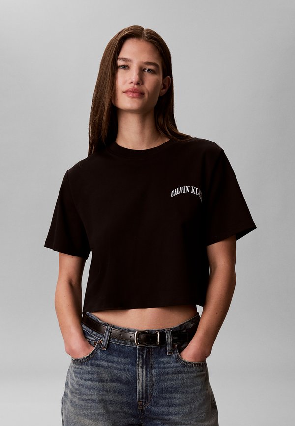 Calvin Klein Jeans CALVIN KLEIN JEANS BOXY EMBROIDERED LOGO T-SHIRT - Print T-shirt - black