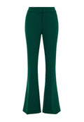 Grüne, ausgestellte Hose aus glattem Stoff, mit taillierter Passform und einem schlichten Design ohne sichtbare Muster oder Akzente.