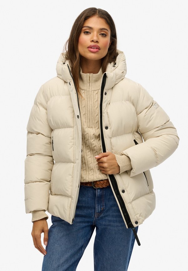 Superdry & Co HOODED BAFFLE PUFFER - Winter jacket - oat bran