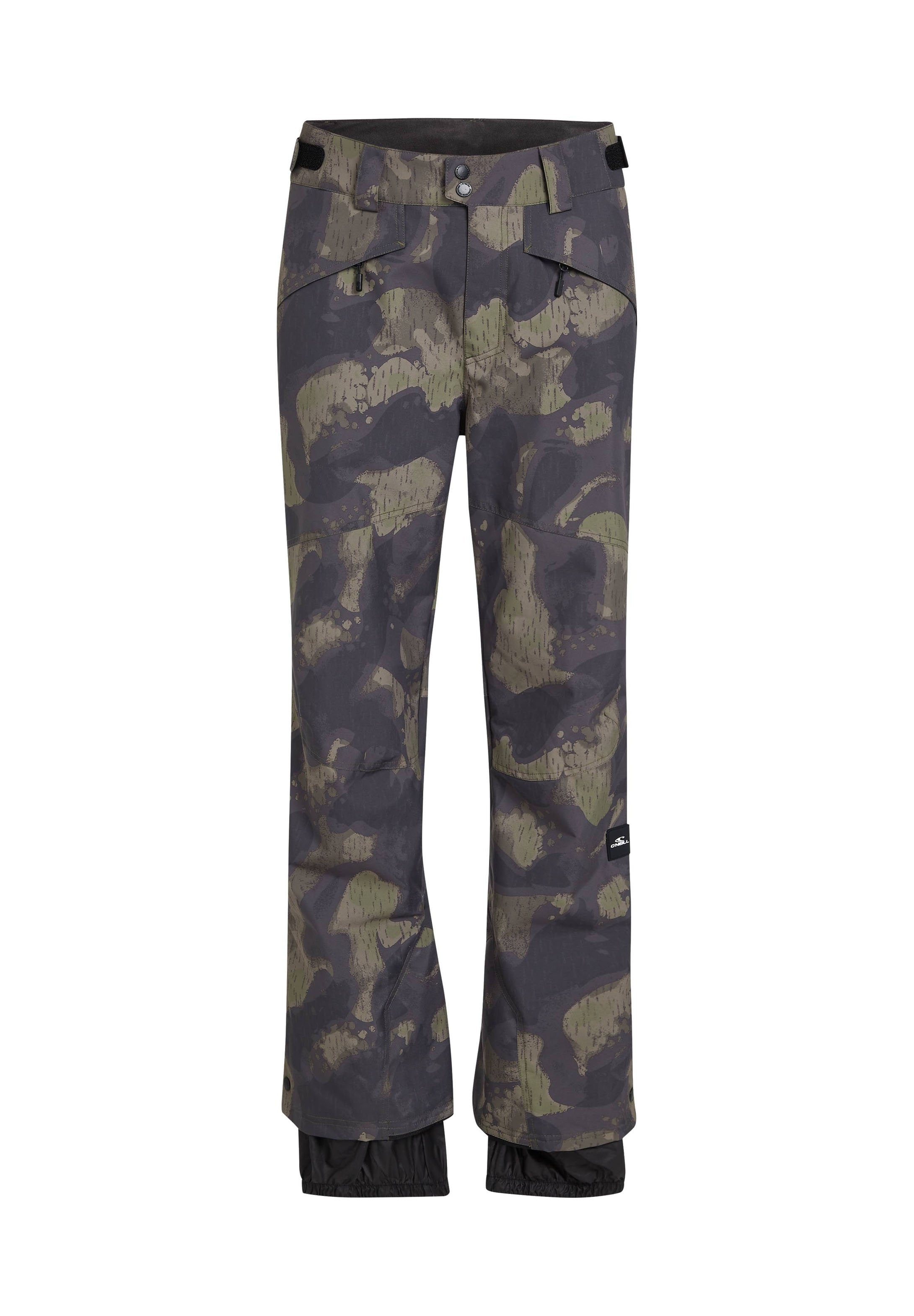 Tarnhose aus Schnee in Dunkelgrau und Grün. Mit wasserdichtem Material, mehreren Taschen und verstellbarem Bund. Elastische Bündchen an den Knöcheln.