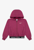 Bordeauxfarbene Zip-Hoodie aus weichem Stoff, mit Kapuze, elastischem Bund und weißem Nike-Logo auf der Brust, ausgestattet mit gerippten Bündchen.