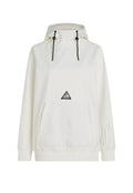 Weißer Windbreaker mit Kapuze, Kordelzug, Vordertasche, elastischen Bündchen und Saum. Mit einem dreieckigen Logopatch auf der Brust.
