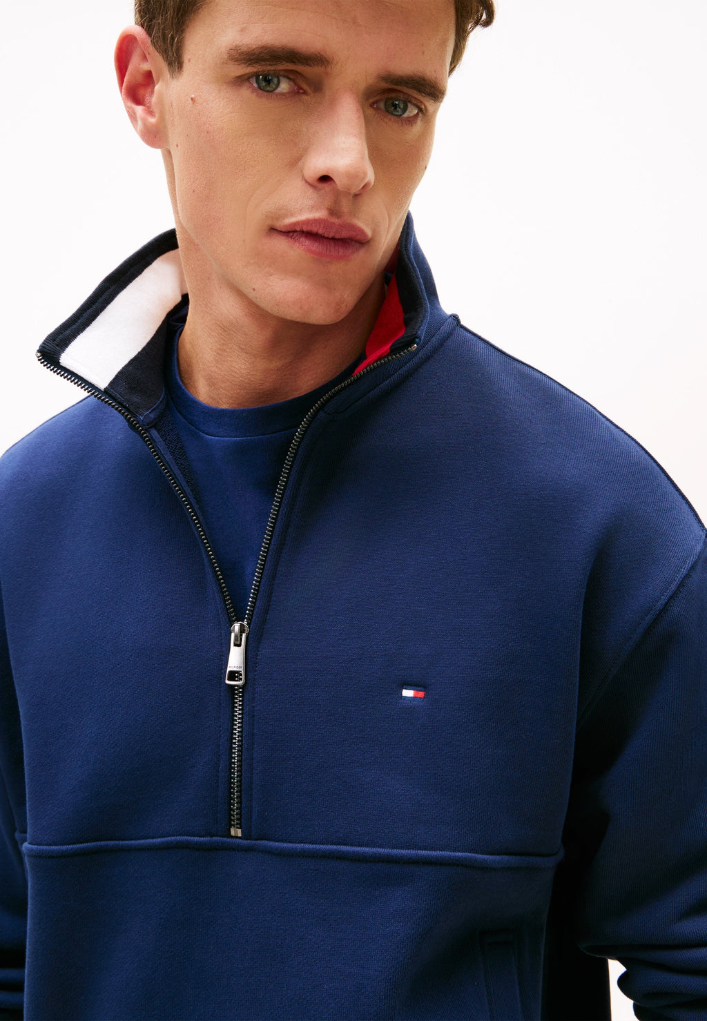 COLOUR-BLOCKED COLLAR TERRY HALF-ZIP JUMPER Media 5