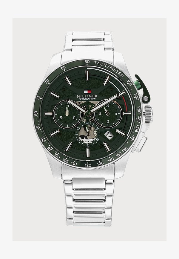 Tommy Hilfiger BANK - Chronograph watch - silver-coloured/green