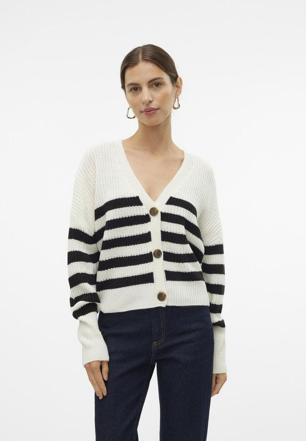 Vero Moda VMLEA V NECK CARDIGAN - Cardigan - cloud dancer/black