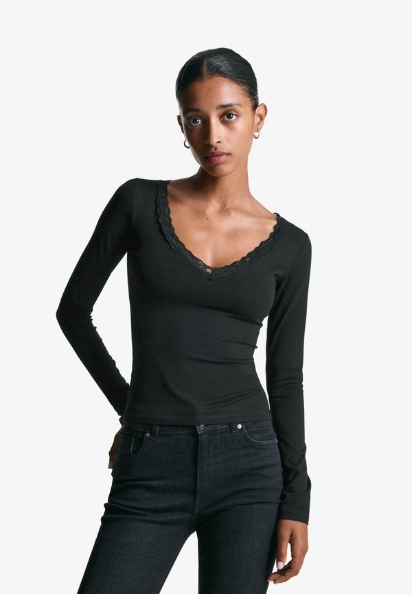 Bershka Long sleeved top - black