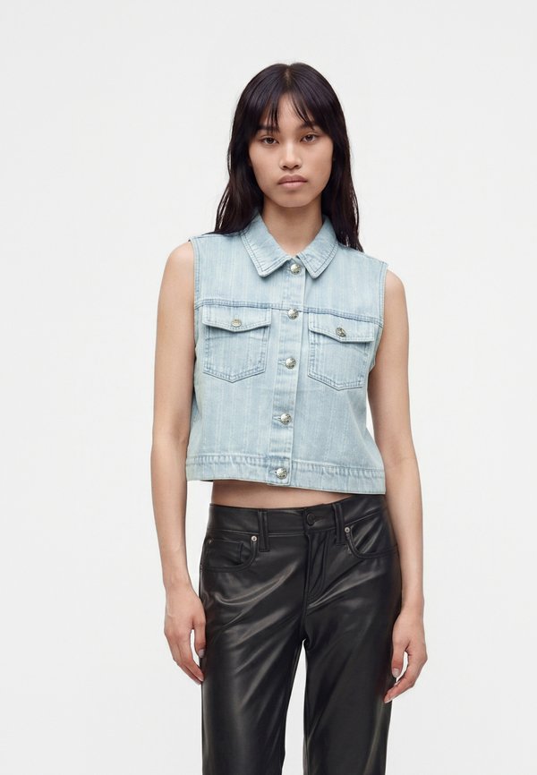 ONLY ONLCRISTA STRIPE - Waistcoat - light blue denim