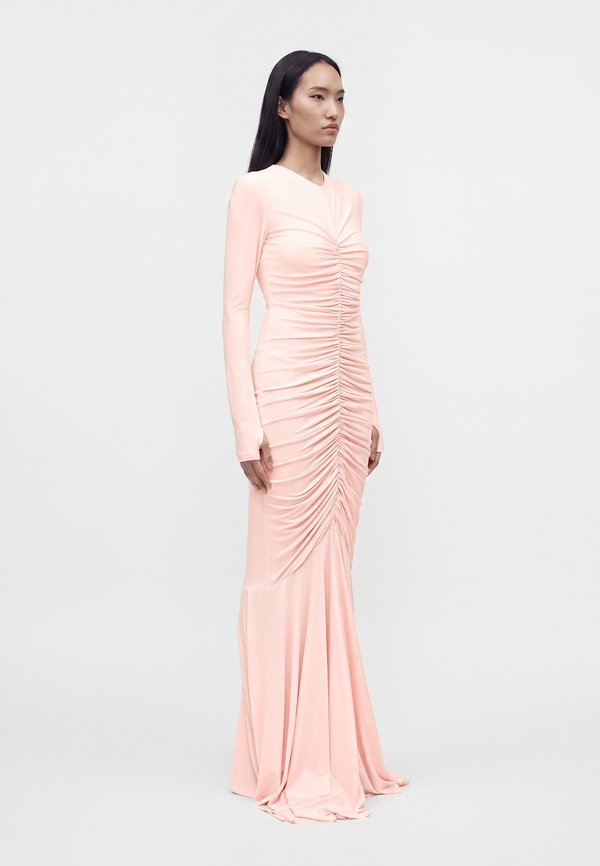 Norma Kamali LONG SLEEVE V NECK SHIRRED FRONT FISHTAIL GOWN