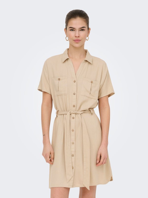 ONLY ONLGOA Linen Short - Shirt dress - oxford tan