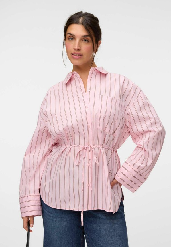 Vero Moda Curve VMCGINA BELT LS SHIRT WVN CUR - Button-down blouse - pink-a-boo