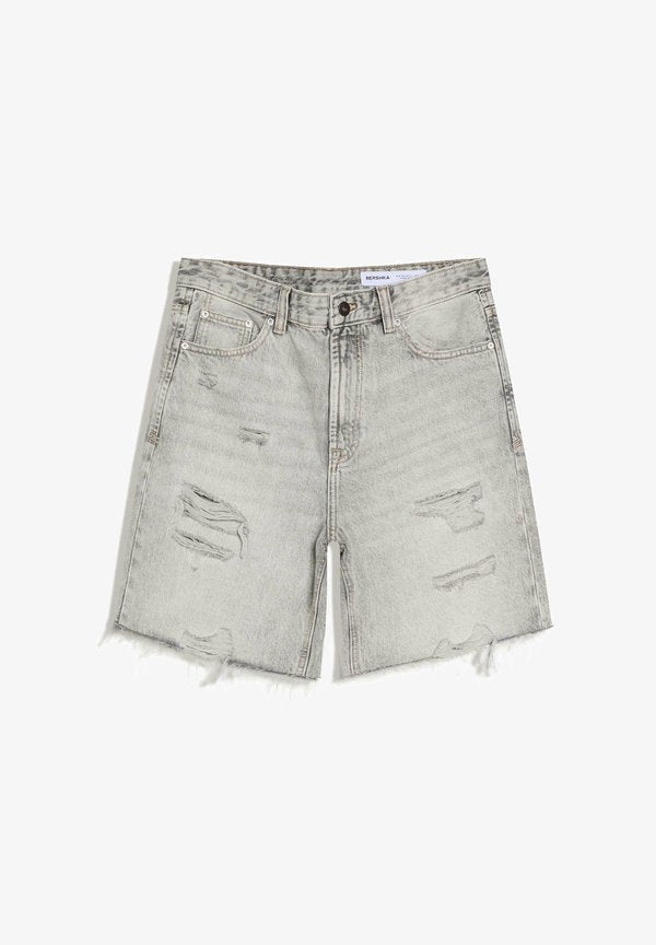 Bershka DESTROYS - Denim shorts - grey