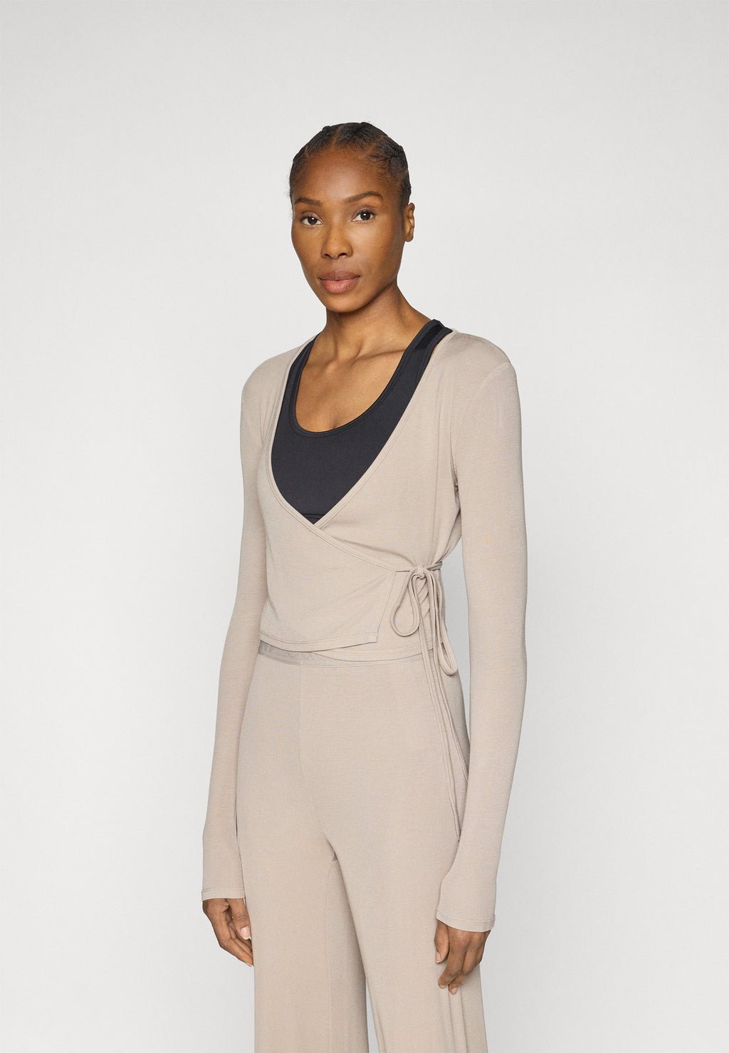 Even&Odd active LONG SLEEVE RIBBED WRAP TOP