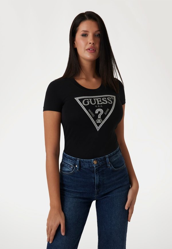 Guess LOGO-DREIECK - Print T-shirt - schwarz