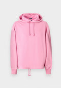 Rosa Kapuzenpullover aus weichem Stoff mit Kordelzugkapuze, gerippten Bündchen und Kordelzug am Saum zur Anpassung der Passform. Glatte Textur.