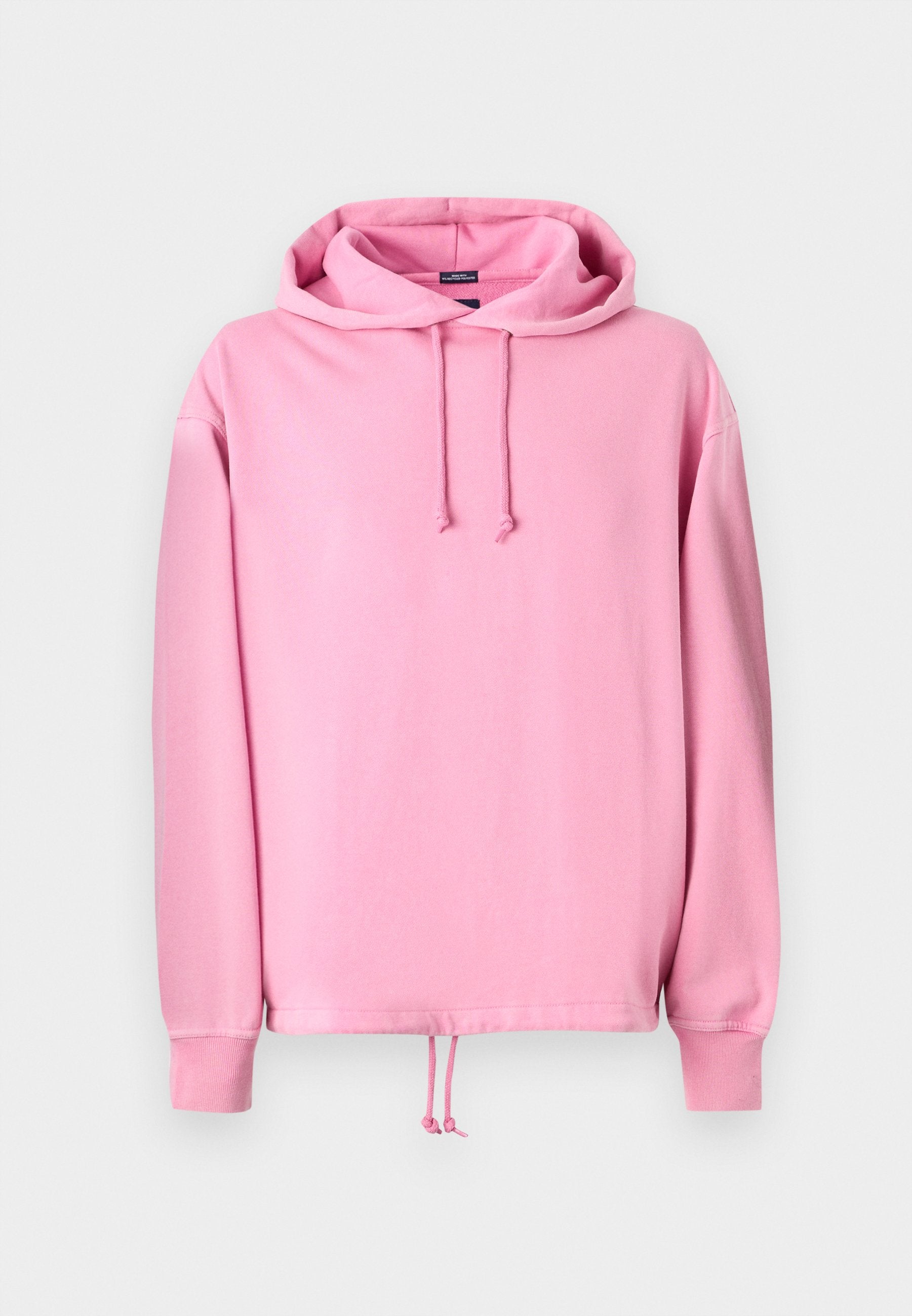 Rosa Kapuzenpullover aus weichem Stoff mit Kordelzugkapuze, gerippten Bündchen und Kordelzug am Saum zur Anpassung der Passform. Glatte Textur.