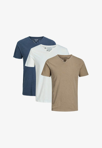 Jack & Jones 3ER PACK SPLIT - Basic T-shirt - blau weiß beige