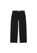 Schwarze Jeans aus Denim mit geradem Bein, fünf Taschen-Design und silberfarbener Hardware. Verfügt über einen strukturierten Stoff und minimalistischen Stil.