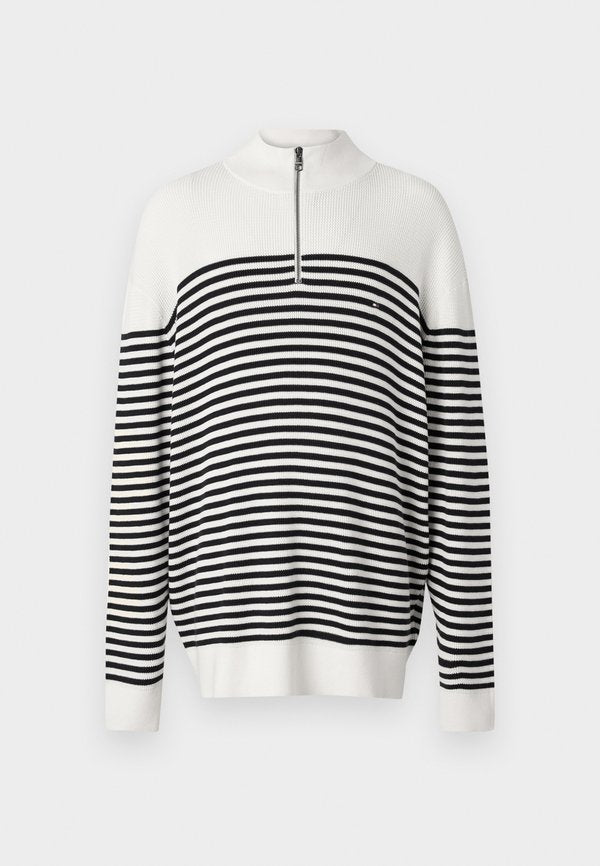 Tommy Hilfiger RACKING STRUCTURE ZIP MOCK - Jumper - ivory petal/desert sky